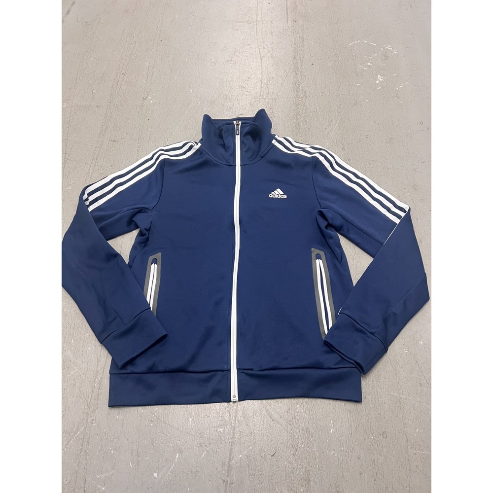Adidas Climalite Track Jacket Boys 12/16 Navy Blue 3-Stripes Full Zip Athletic